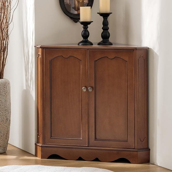 HULALA HOME Traditional Corner Triangle Cabinet, Freestanding Narrow Storage by HULALAHOME