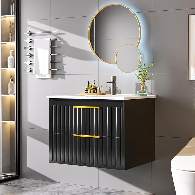 24" Bathroom Vanity with Sink, Floating Vanity Bathroom Sink Cabinet Wall Mount - Image 3