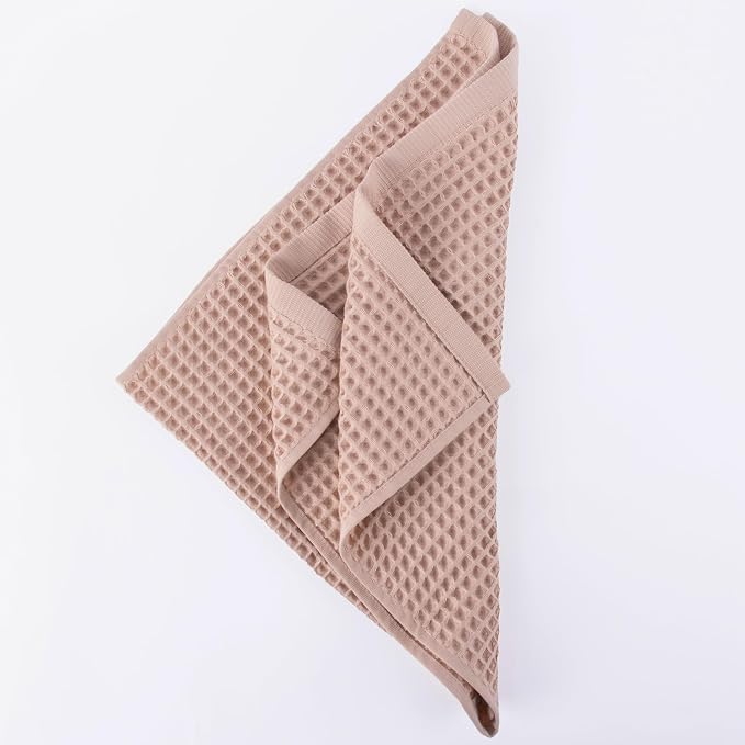 PÜSKÜL Waffle Kitchen & Hand Towel Organic 100% Turkish Cotton Set of 3 Beige - Image 9