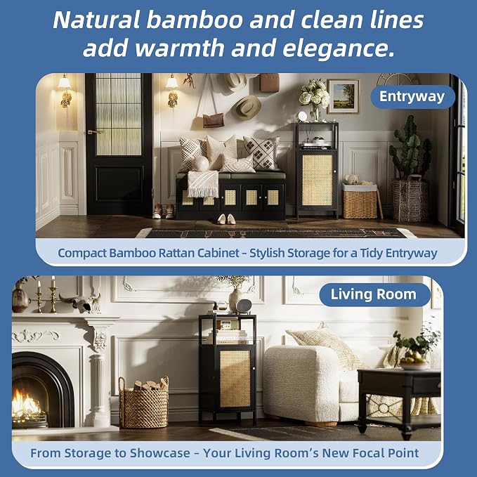 HITNET Bamboo Floor Cabinet, Small Bathroom Storage Cabinet - Image 7