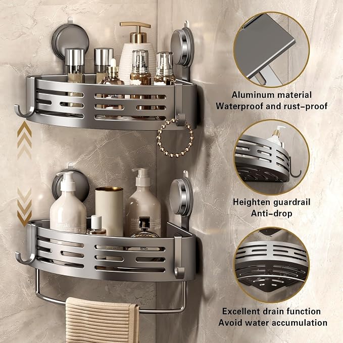 VOLPONE Shower Caddy Corner Suction Cup Shower Shelf Corner No Drilling - Image 3