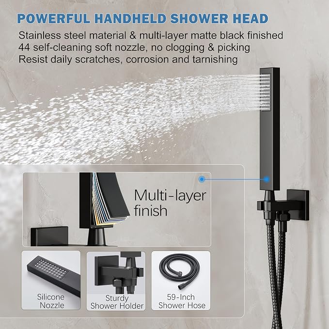 Shower System, Wall Mounted High-Pressure Showerhead Combo Set Included Valve - Image 4