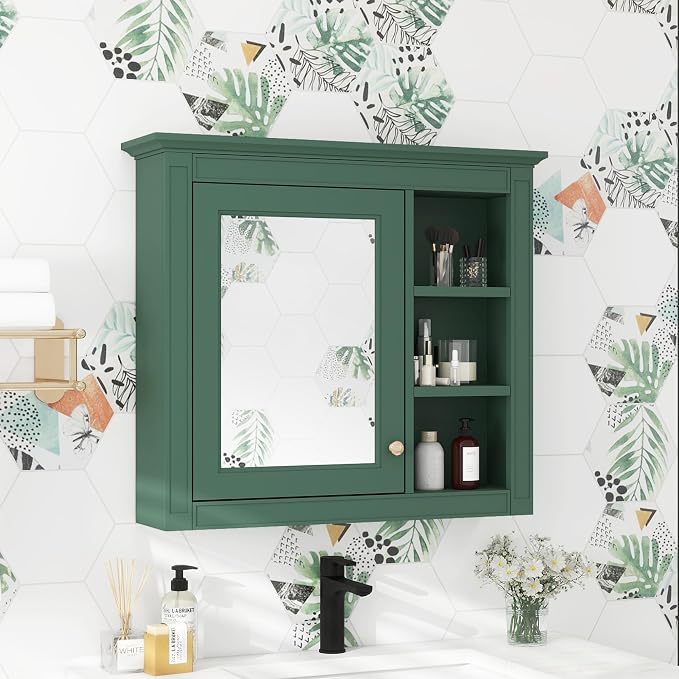 30'' x 28'' Green Medicine Cabinet, Wall Mounted Bathroom Storage Cabinet - Image 8