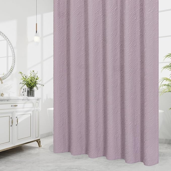 MitoVilla Lavender Shower Curtain, Farmhouse Waves Fabric Shower Curtains - Image 2