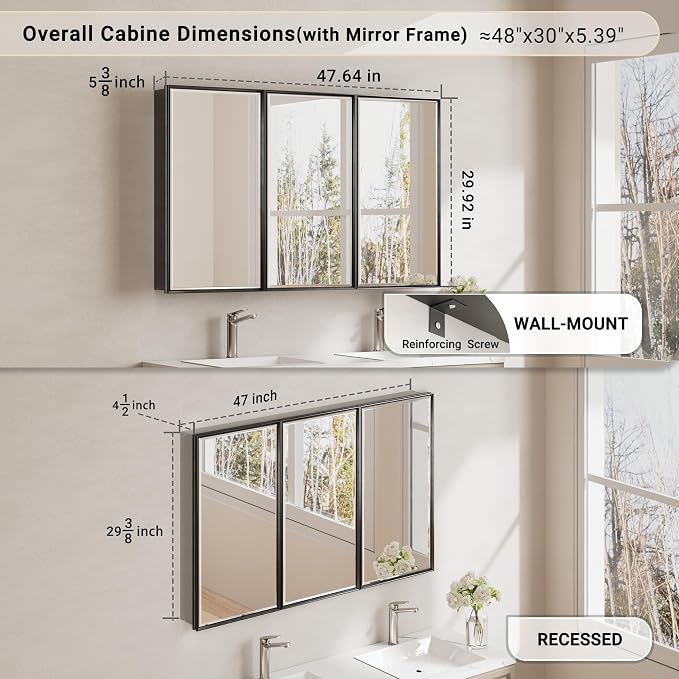 48x30 Black Medicine Cabinet - Image 2