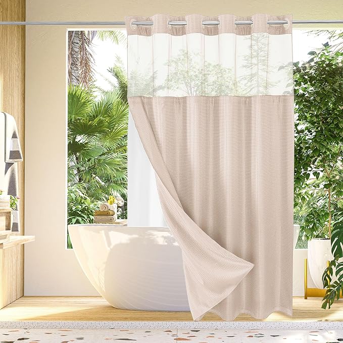 Gibelle Extra Long Shower Curtain 72x86, Waffle Weave Bathroom Shower Curtain by Gibelle