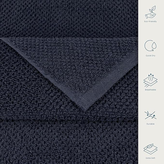 CASA COPENHAGEN Popcorn Textured 4 Pieces Bath Towel Set- Navy Blue, 550 GSM 4 - Image 4