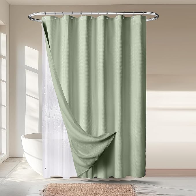 River Dream 3 in 1 Shower Curtain Set, Waffle Fabric Shower Curtain and by RiverDream