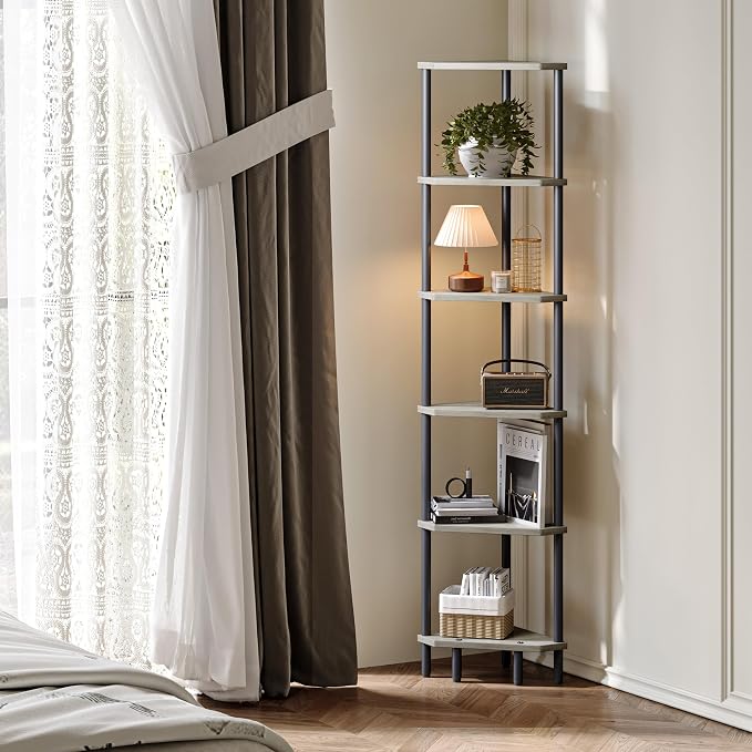 6 Tier Corner Shelf, 66.5'' Tall Standing Shelf, Narrow Display Shelf Stand - Image 2