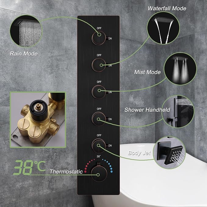 Thermostatic Shower System Oil Rubbed Bronze Shower Faucet Set - Image 6