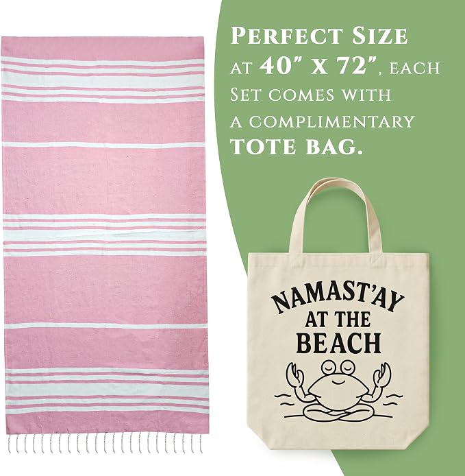 Turkish Cotton Beach Towel Pack of 6 & 1 Boho Tote Bag - Image 6