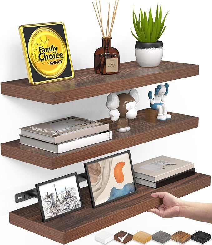 BAYKA Floating Shelves for Wall, Wall Mounted Rustic Wood Shelves for Bathroom by BAYKA