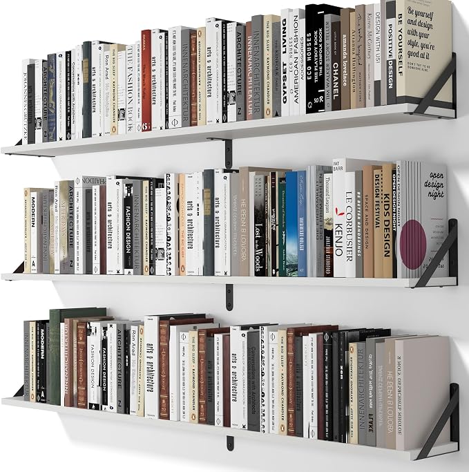 Heimlove 48 Inch Large Wall Bookshelves Set of 3, Wall Mounted Bookshelves by Heimlove