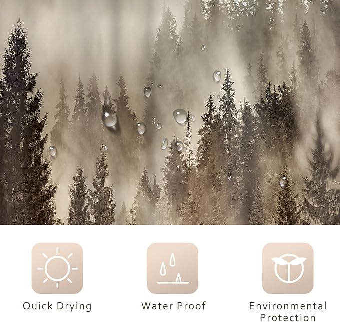 Riyidecor Foggy Mountain Shower Curtain 72Wx72H Inch Nature Abstract Scenery - Image 6