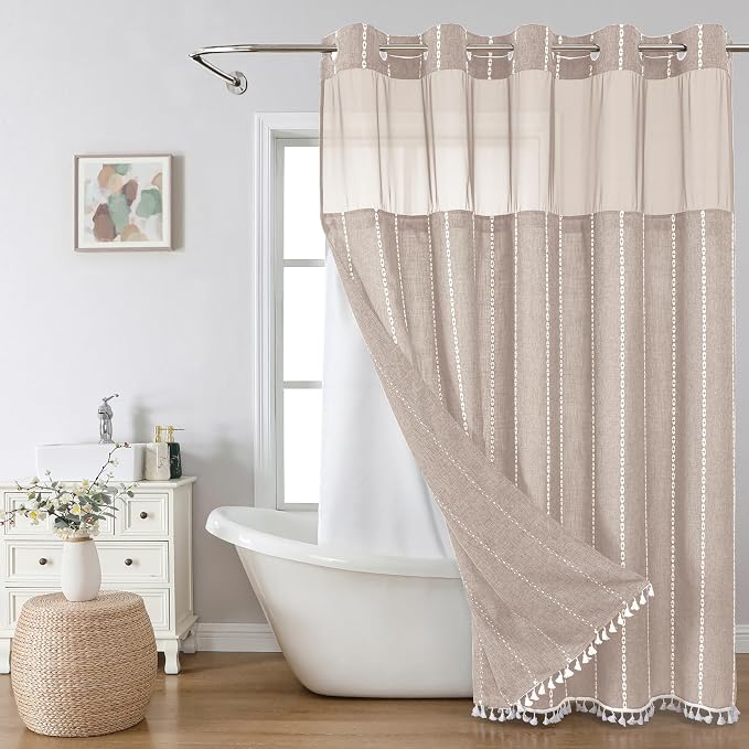 No Hook Extra Long Shower Curtain Set by EACHOPE