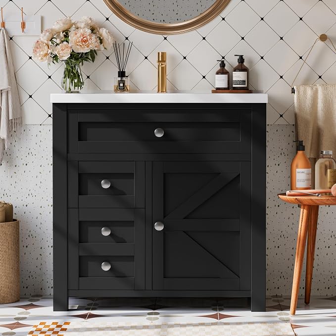 YESHOMY Bathroom Vanity with 30" Sink, Modern Wood Pedestal Bathroom Spacious by SearchallYESHOMY
