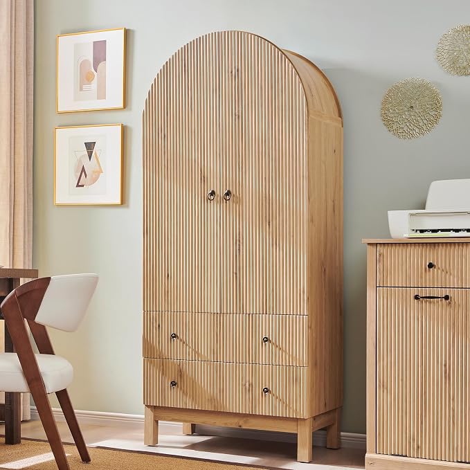 71" Tall Arched Bathroom Storage Cabinet, Modern Fluted Cabinet Storage - Image 4