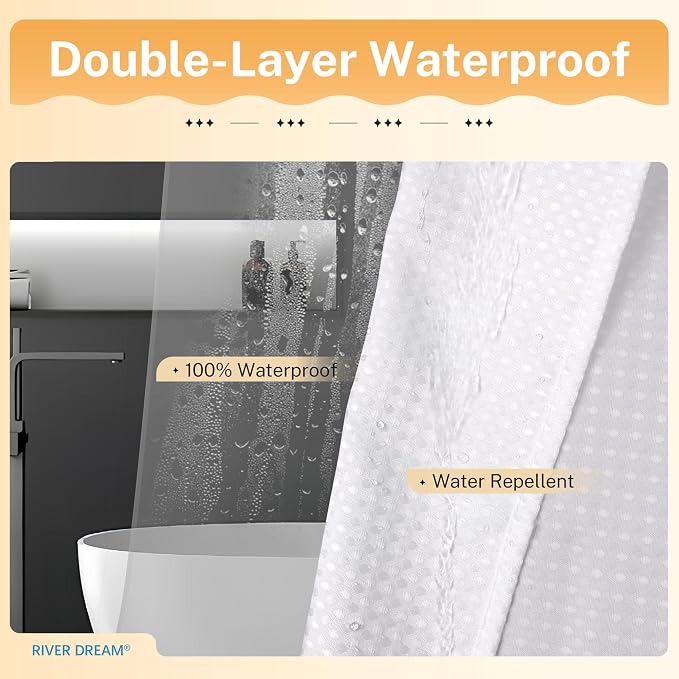 River Dream Waffle 3 in 1 Shower Curtain Set, Waterproof - Image 4