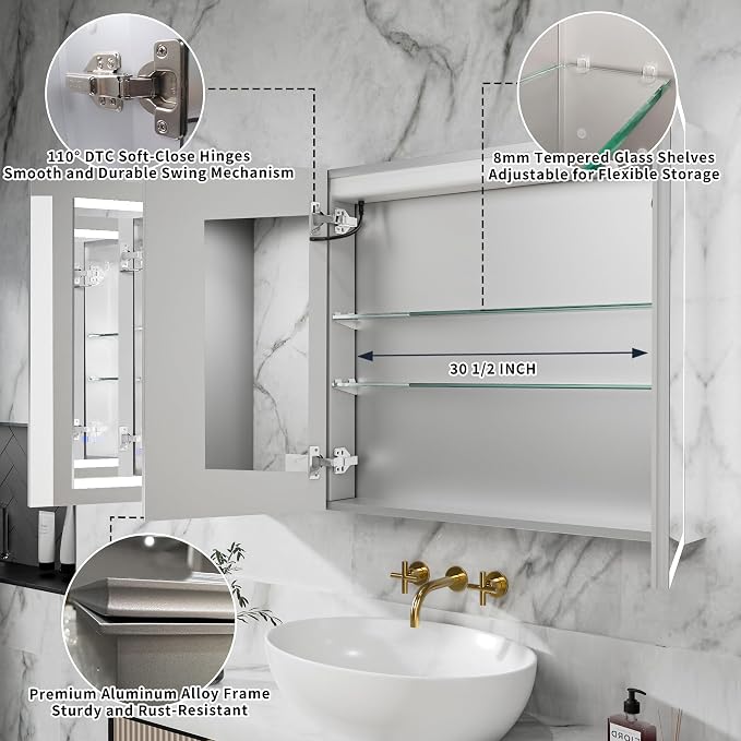 LED Medicine Cabinet Mirror for Bathroom, 48x30 Medicine Cabinet - Image 4