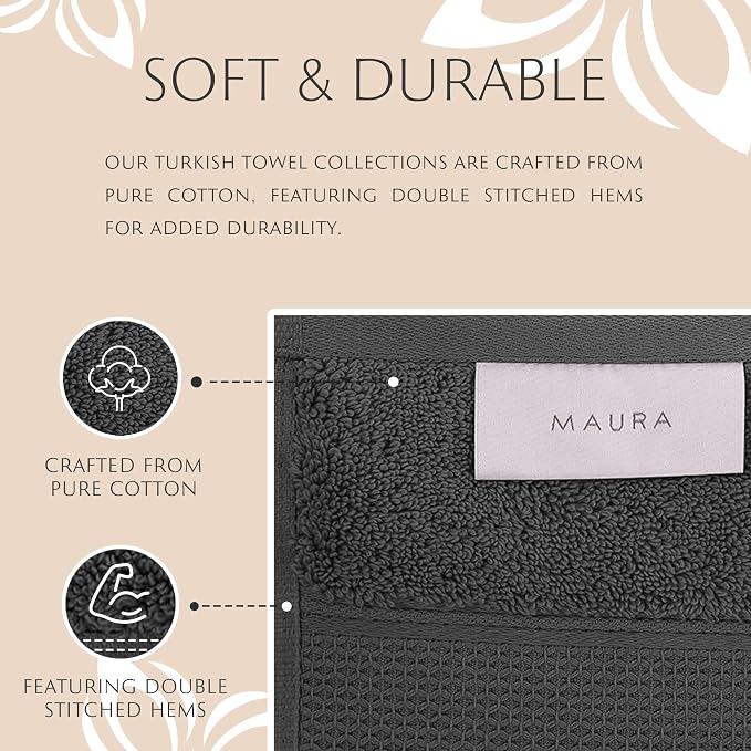 MAURA Grey Bath Towel Set of 8 for Bathroom. Turkish Cotton Luxury Bath Towels. - Image 3
