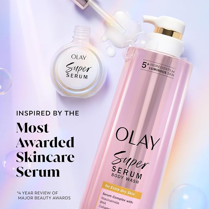 Olay Super Serum Body Wash for Extra Dry Skin, 24hr Long Lasting Hydration - Image 6