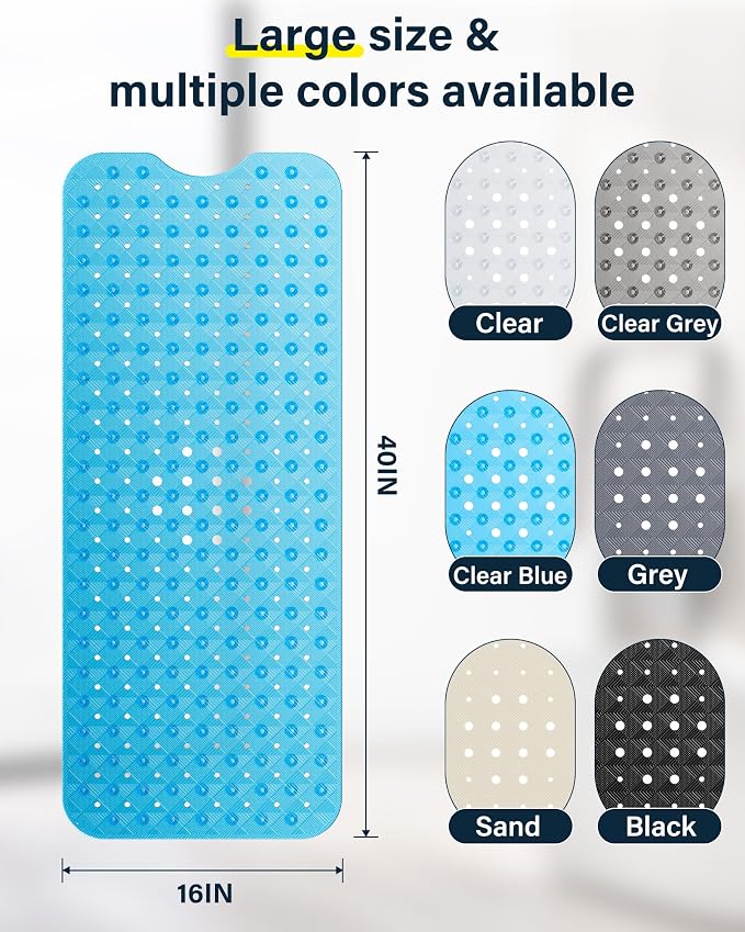 Non Slip Bathtub Mat for Tub & Shower, Machine Washable 40"x16" Anti Slip Bath - Image 6