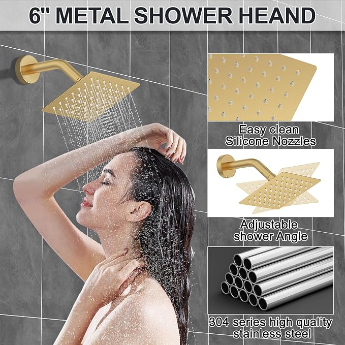 Iriber Bathtub Shower Faucet Set Brushed Gold, Push Button Diverter Shower - Image 5