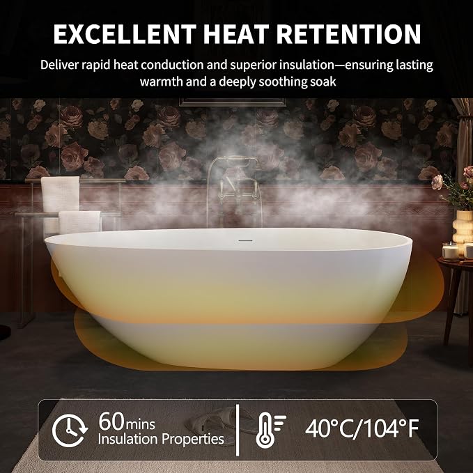 Abruzzo 67“ Solid Surface Freestanding Bathtub, Egg Shell Shaped Stone Resin - Image 5