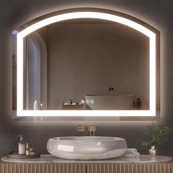 Hasipu 36" x 28" Arch LED Bathroom Mirror, Frontlit Wall-Mounted Vanity Mirror by Whatssuitableisthebest