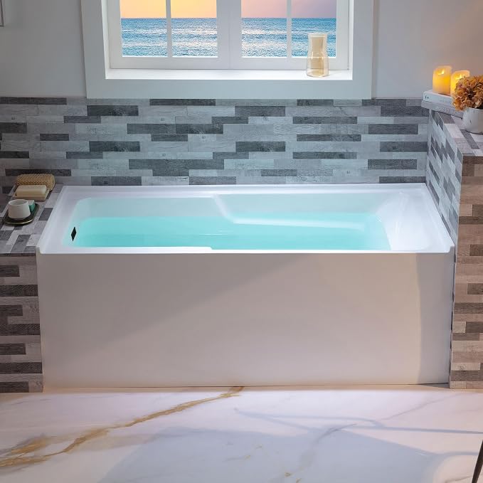 WOODBRIDGE 54" Acrylic Rectangular Alcove Soaking Bathtub in White by WOODBRIDGE