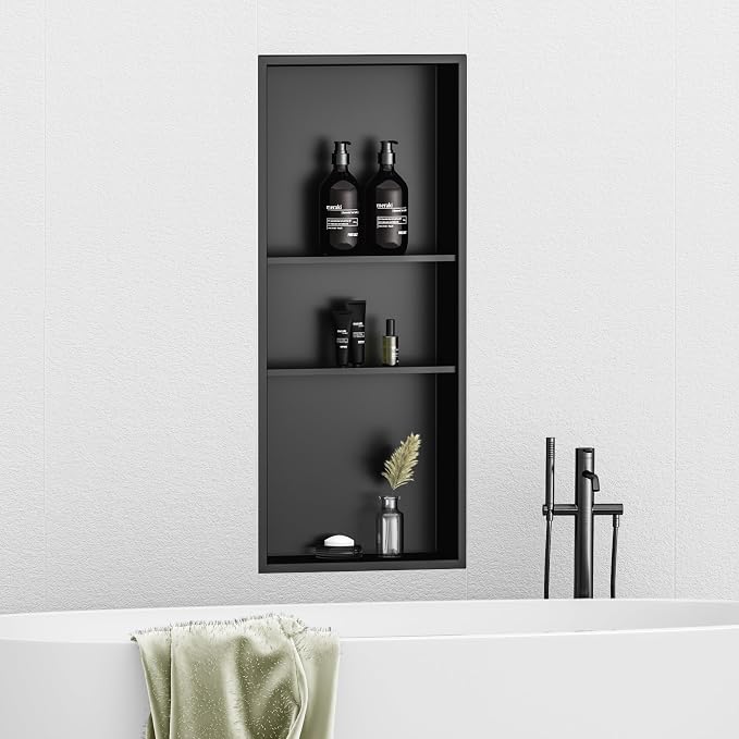 Neodrain 12X30 in Shower Niche, Matte Black 3 Layers Shower Shelf Stainless - Image 4