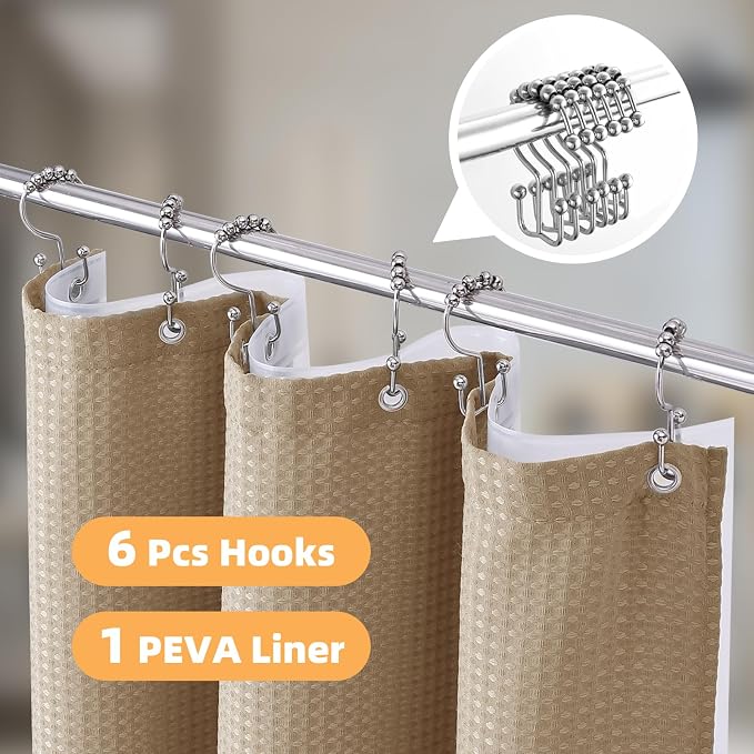 LaCyan 3 in 1 Waterproof Waffle Weave Shower Curtain and Clear Liner Set - Image 2