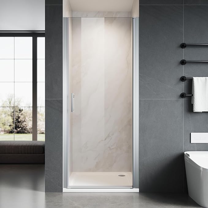 29.5-31 Inch Pivot Shower Door 72 Inch H, Semi-Frameless Sliver Aluminum by Ucalafee