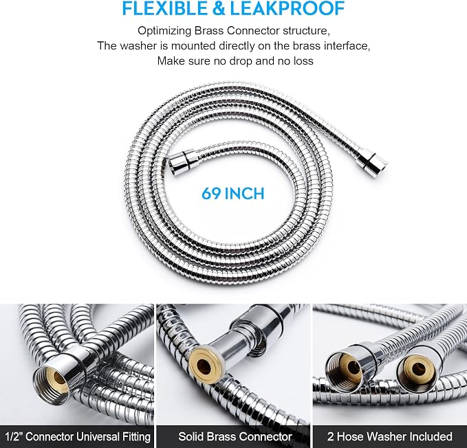 Shower Hose, 69 Inches Extra Long Stainless Steel Handheld Shower Head Hose - Image 6