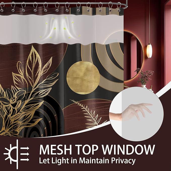Dark Brown Boho See Through Mesh Top Shower Curtain - Image 2
