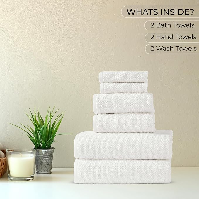6-Piece Towel Set, 680 GSM, 2 Bath Towels, 2 Hand Towels, 2 Wash Cloths - Image 2