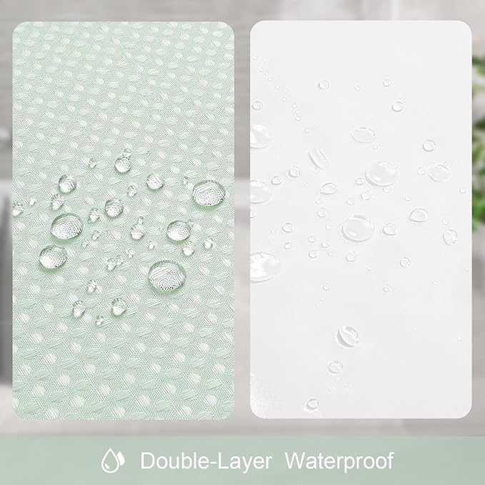 3 in 1 Long Mint Green Shower Curtain Set-72 W x 78 H, Modern Waffle and PEVA - Image 6