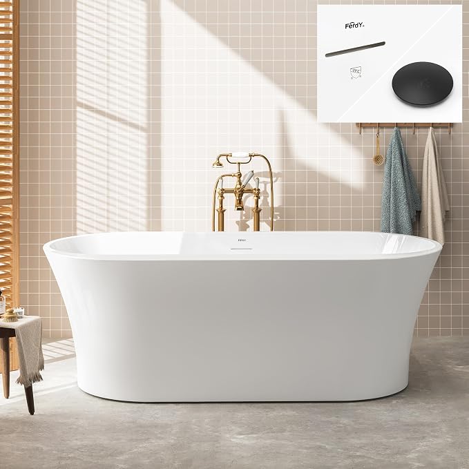 FerdY Mauritius 67" Acrylic Freestanding Tub, Oval Contemporary Soaker Tub by FerdY