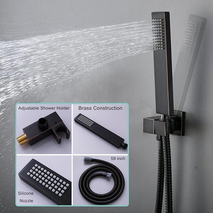 12"+8"+8" Triple Shower Heads Shower System Oil Rubbed Bronze Body Jets Shower - Image 7