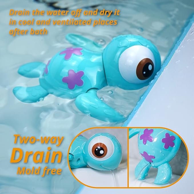 DUCKBOXX XX Wind-up Swimming Sea Turtles Bath Toy, No Battery Mold-Free - Image 3