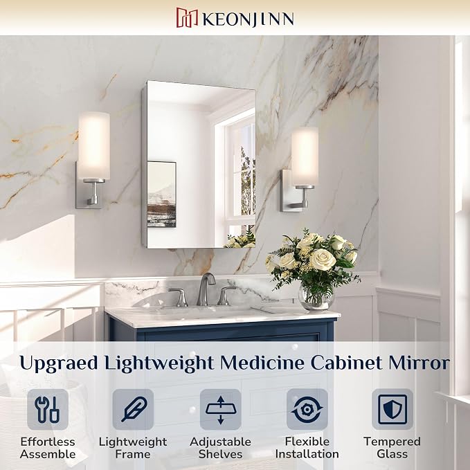 Keonjinn 16.14 x 24.01 Inch Medicine Cabinet, Bathroom Medicine Cabinet - Image 9