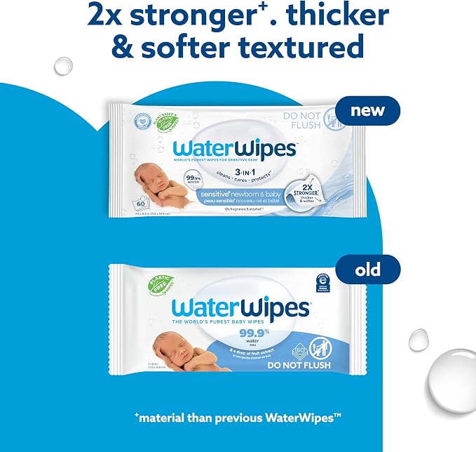 WaterWipes Sensitive+ Newborn & Baby Wipes, 3-In-1 Cleans, 99.9% Water - Image 3