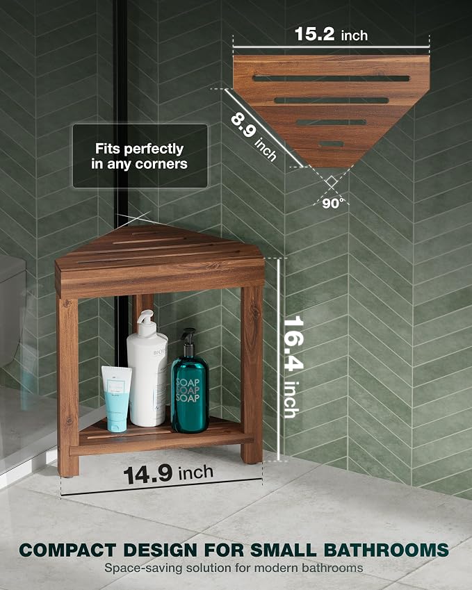 BLUEWEST Shower Foot Stool for Shaving Legs, Acacia Wood Bathroom Foot Rest - Image 2