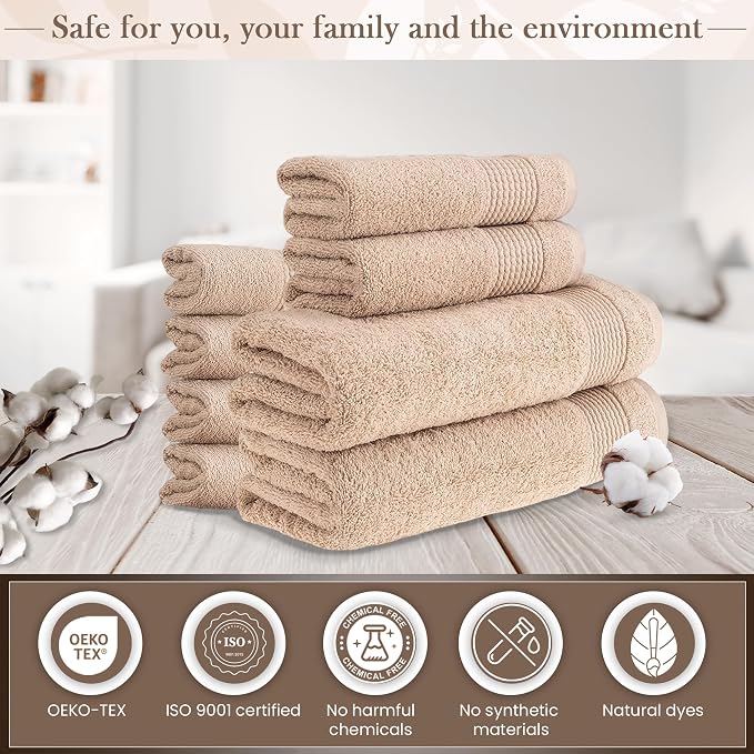 HALLEY Turkish Cotton Towels 2 Bath Towels 2 Hand Towels 4 Washcloths, Super - Image 4