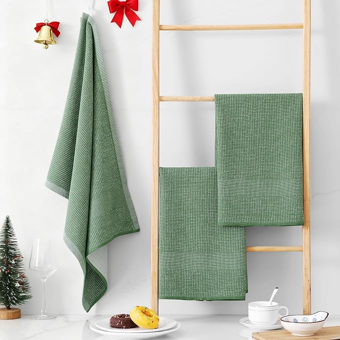 Homaxy Premium Kitchen Towels, Large Cotton Kitchen Hand Towels, Flat and Terry - Image 6