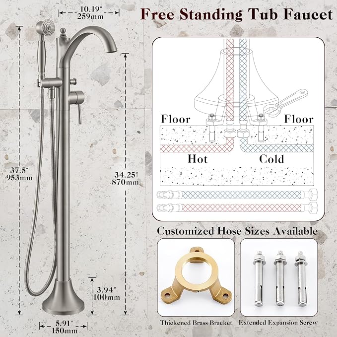 Freestanding Tub Faucets, Classic Freestanding Bathtub Faucet - Image 7