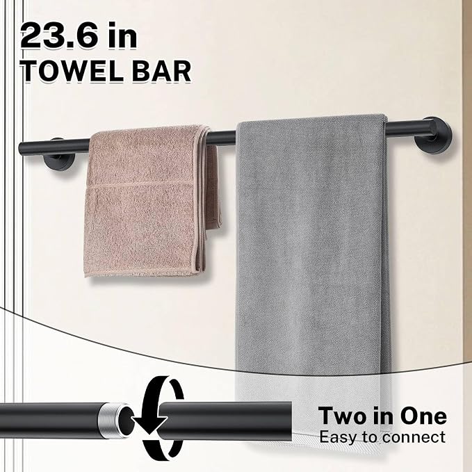 10 Pieces Towel Bar Set Matte Black Bathroom Hardware Set Includes 23.6 Inch - Image 2