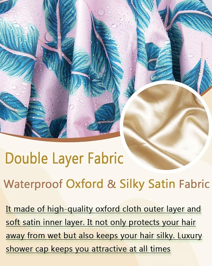 Large Shower Caps for Women Reusable Waterproof Satin Lined Shower Cap - Image 4