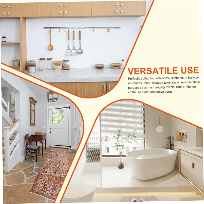 2Pcs Wooden Towel Racks for Bathroom, Wall Mounted Wooden Towel Hooks for - Image 2