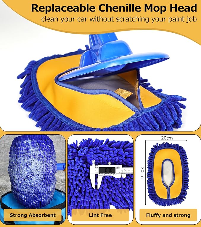 anngrowy 56.7" Car Wash Brush Mop Kit Mitt Sponge - Image 6